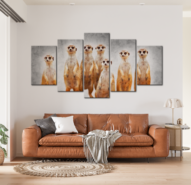 Animal Canvas Wall Art - Meerkats - 5 Pieces