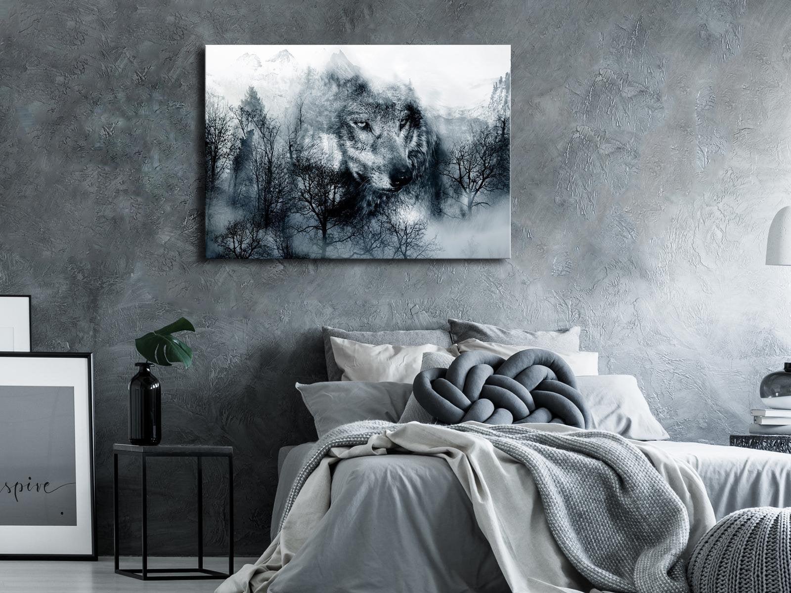 Stretched Canvas Animal Art - Mountain Predator Wide Black And White