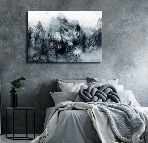 Stretched Canvas Animal Art - Mountain Predator Wide Black And White