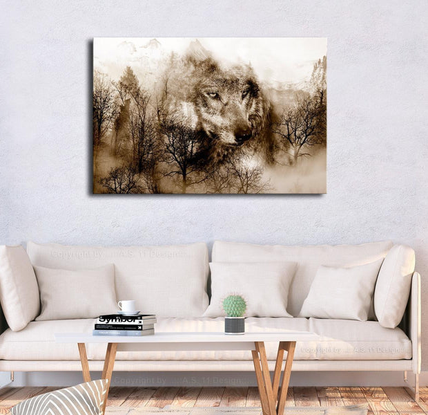 Stretched Canvas Animal Art - Mountain Predator Wide Brown