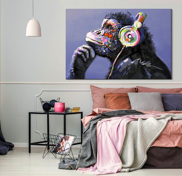 Stretched Canvas Animal Art - Musical Monkey Wide