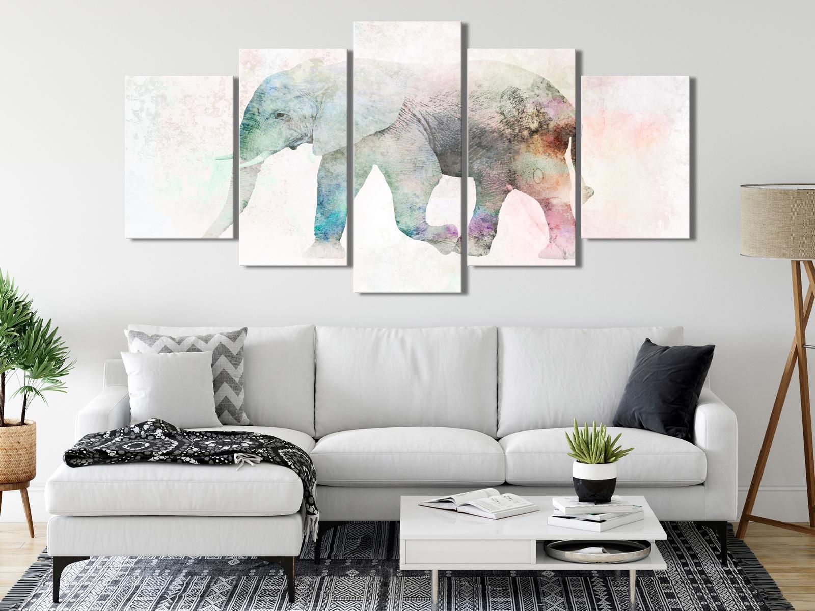 Stretched Canvas Animal Art - Painted Elephant Wide