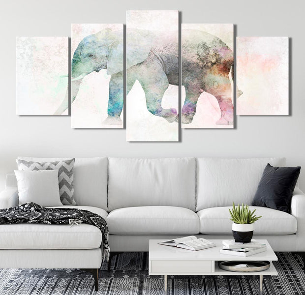 Stretched Canvas Animal Art - Painted Elephant Wide