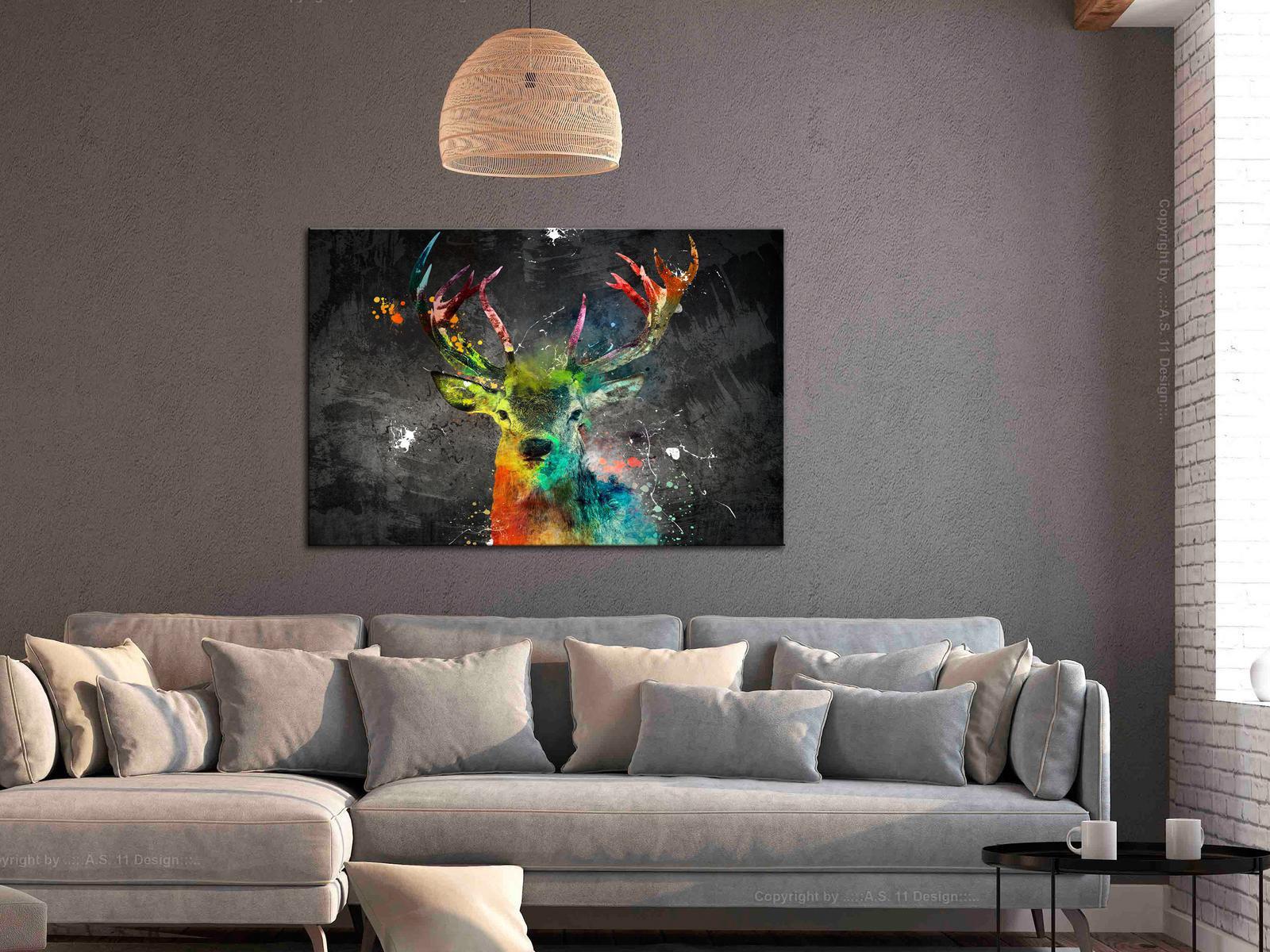 Stretched Canvas Animal Art - Rainbow Deer Wide