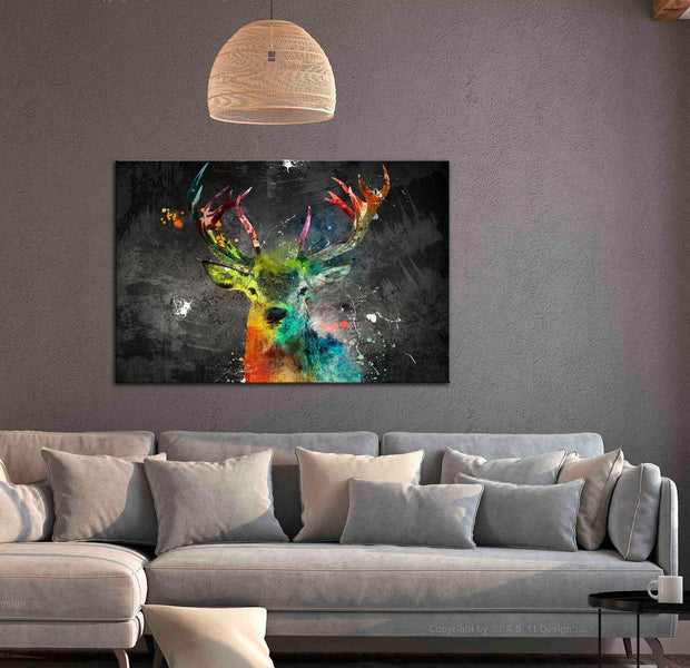 Stretched Canvas Animal Art - Rainbow Deer Wide
