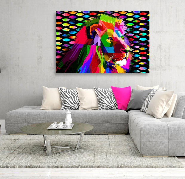 Stretched Canvas Animal Art - Rainbow Lion Wide