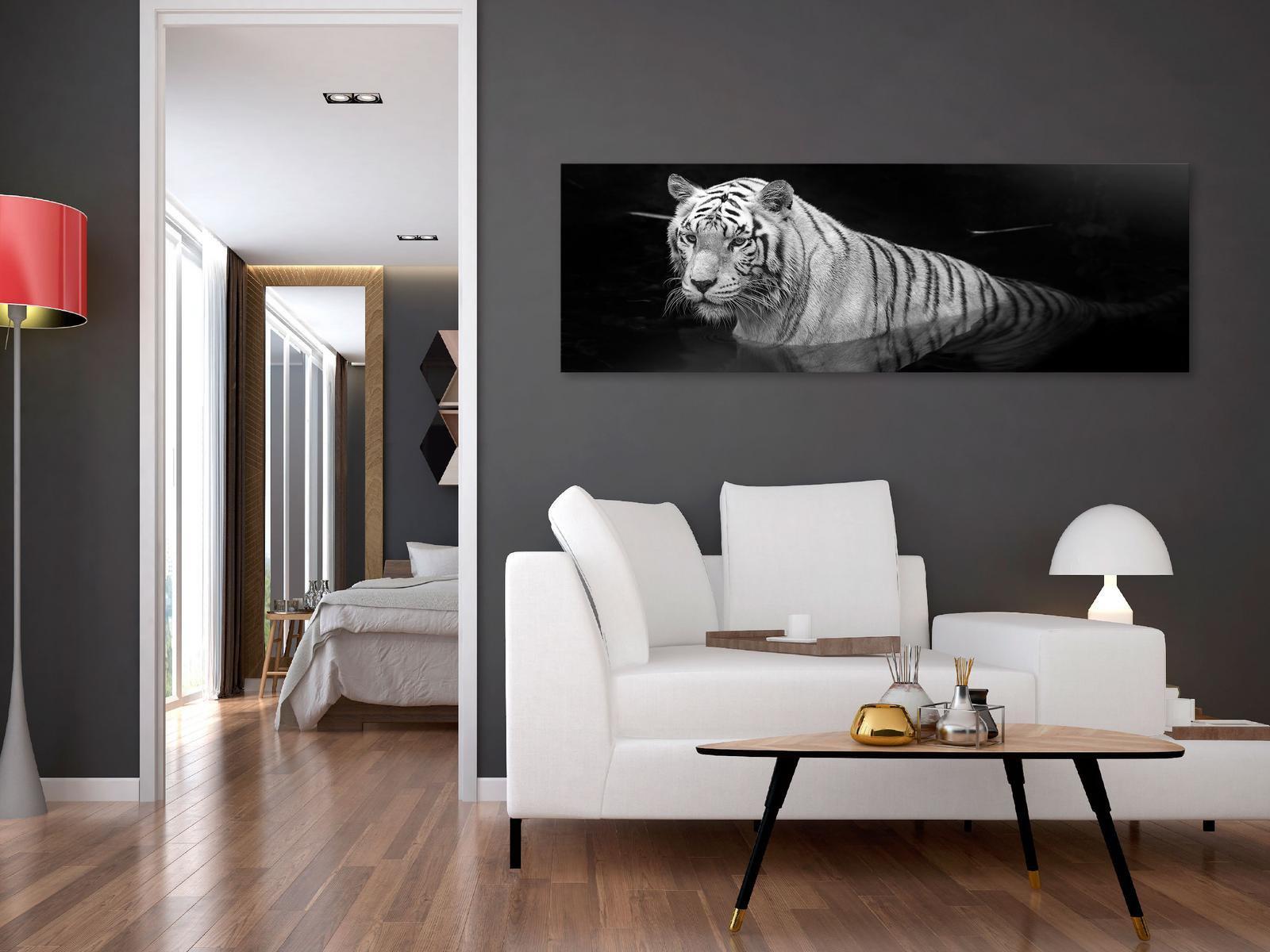 Stretched Canvas Animal Art - Shining Tiger Black And White Narrow