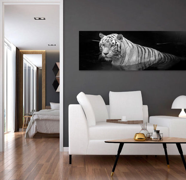 Stretched Canvas Animal Art - Shining Tiger Black And White Narrow