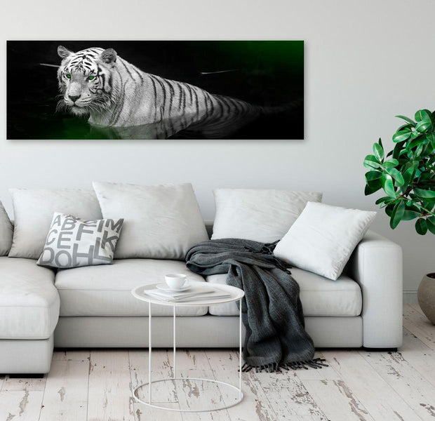 Stretched Canvas Animal Art - Shining Tiger Green Narrow