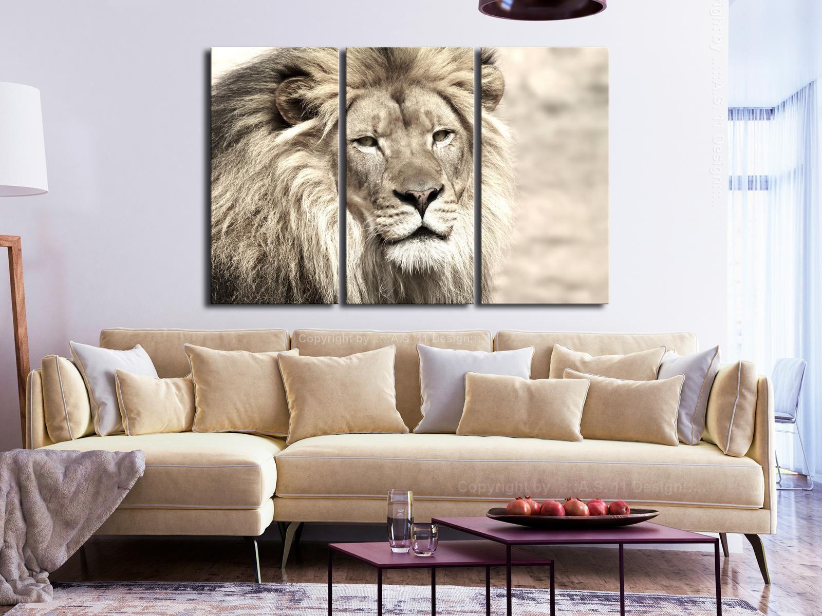 Stretched Canvas Animal Art - The King Of Beasts Beige