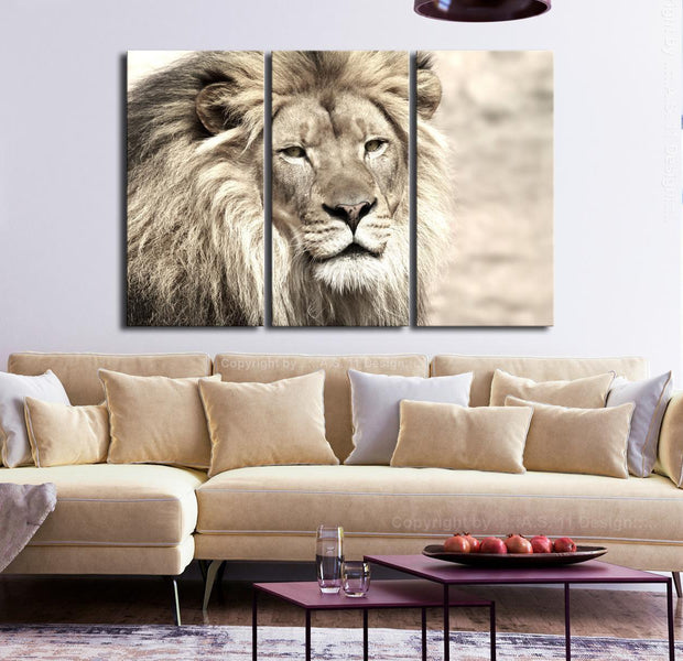 Stretched Canvas Animal Art - The King Of Beasts Beige