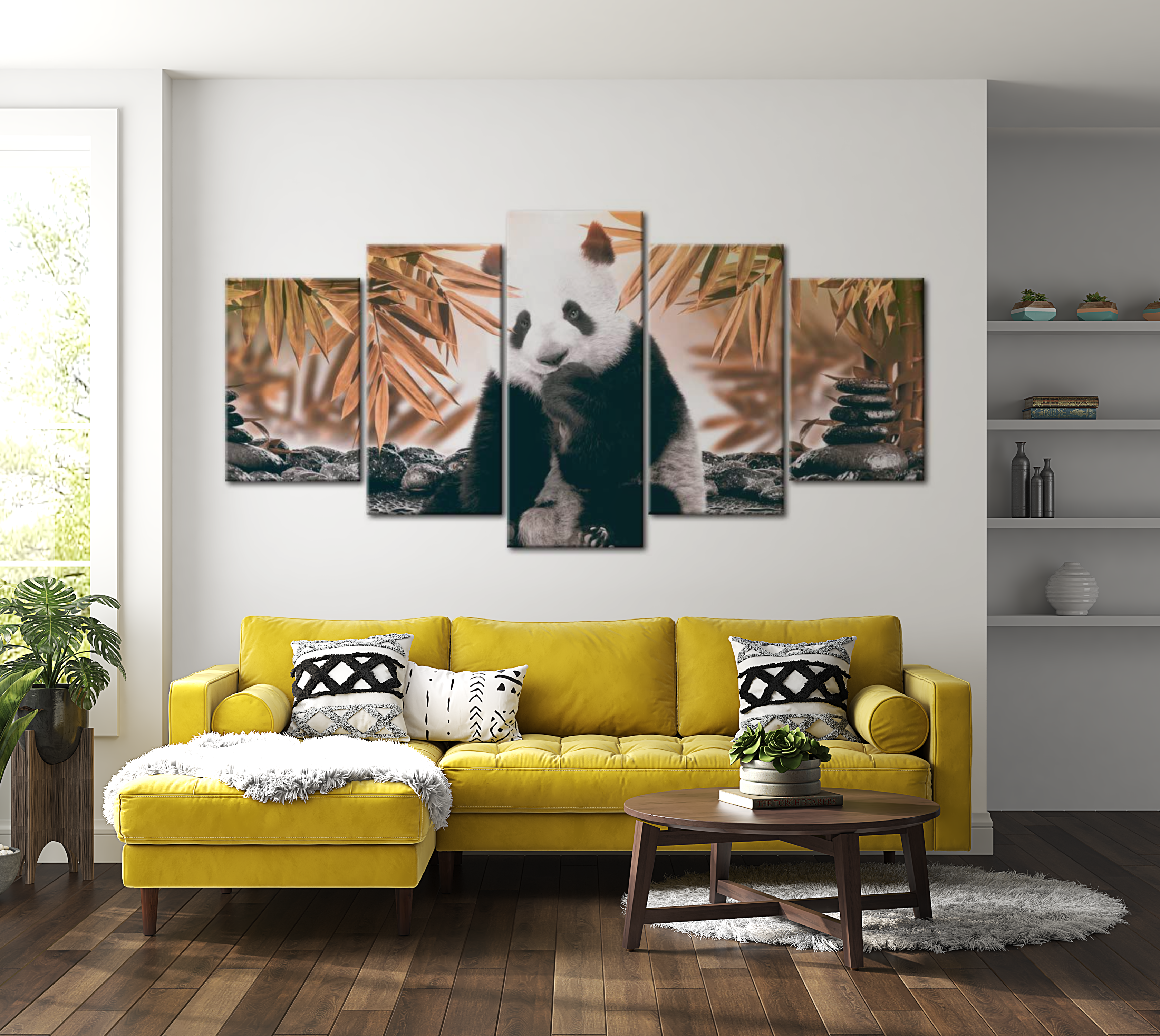 Stretched Canvas Animal Art - Thoughtful Panda 40"Wx20"H