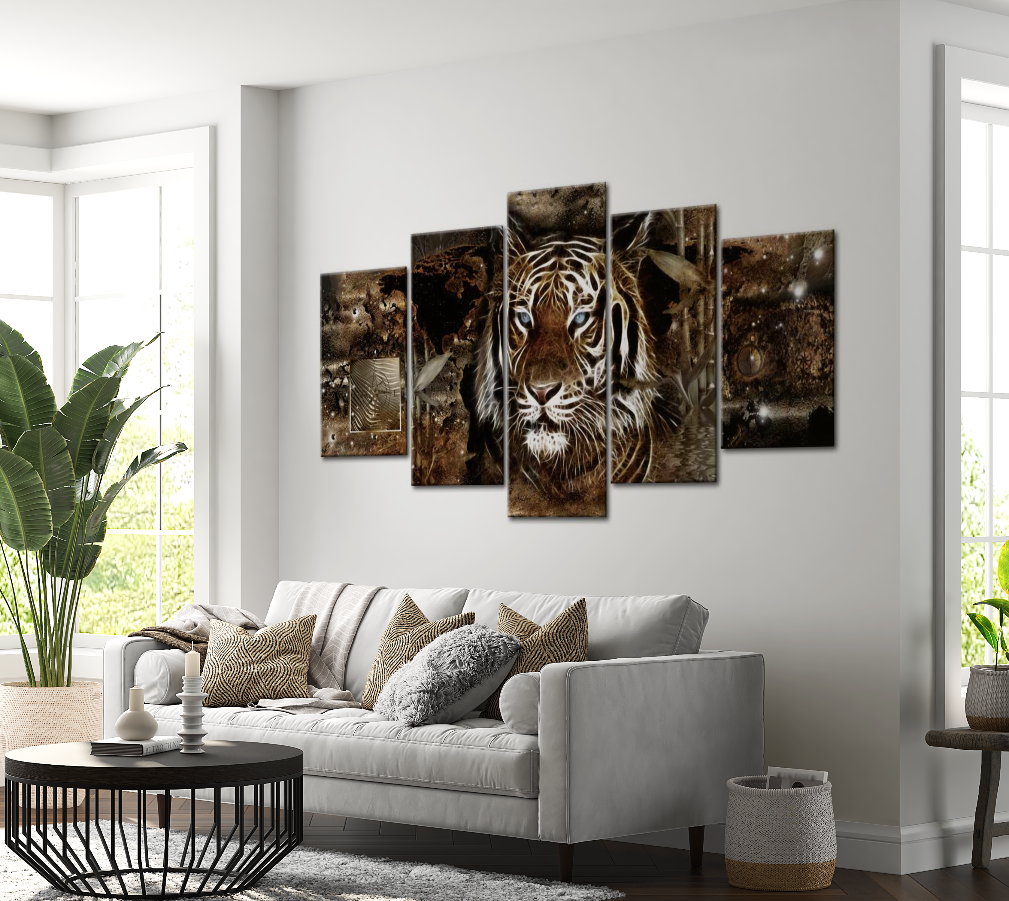 Stretched Canvas Animal Art - Tiger Collage 40"Wx20"H