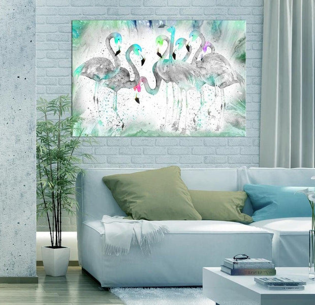 Stretched Canvas Animal Art - Turquoise Flamingoes