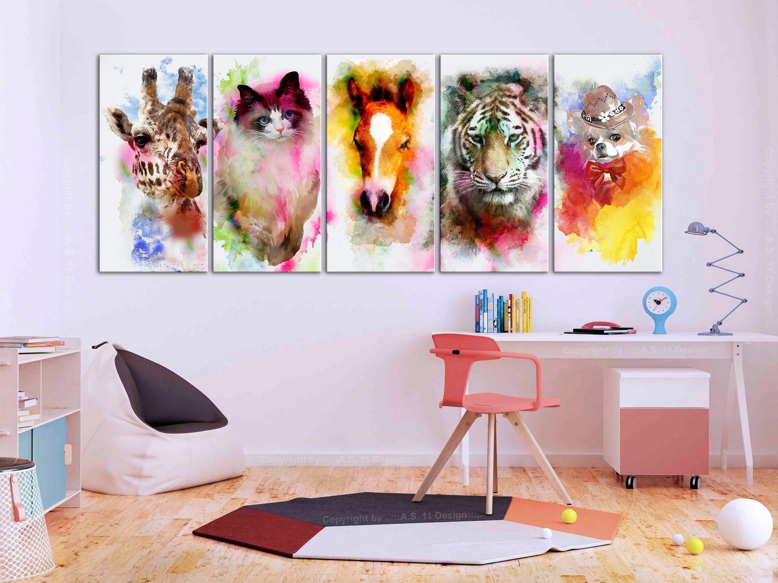 Stretched Canvas Animal Art - Watercolour Animals Narrow