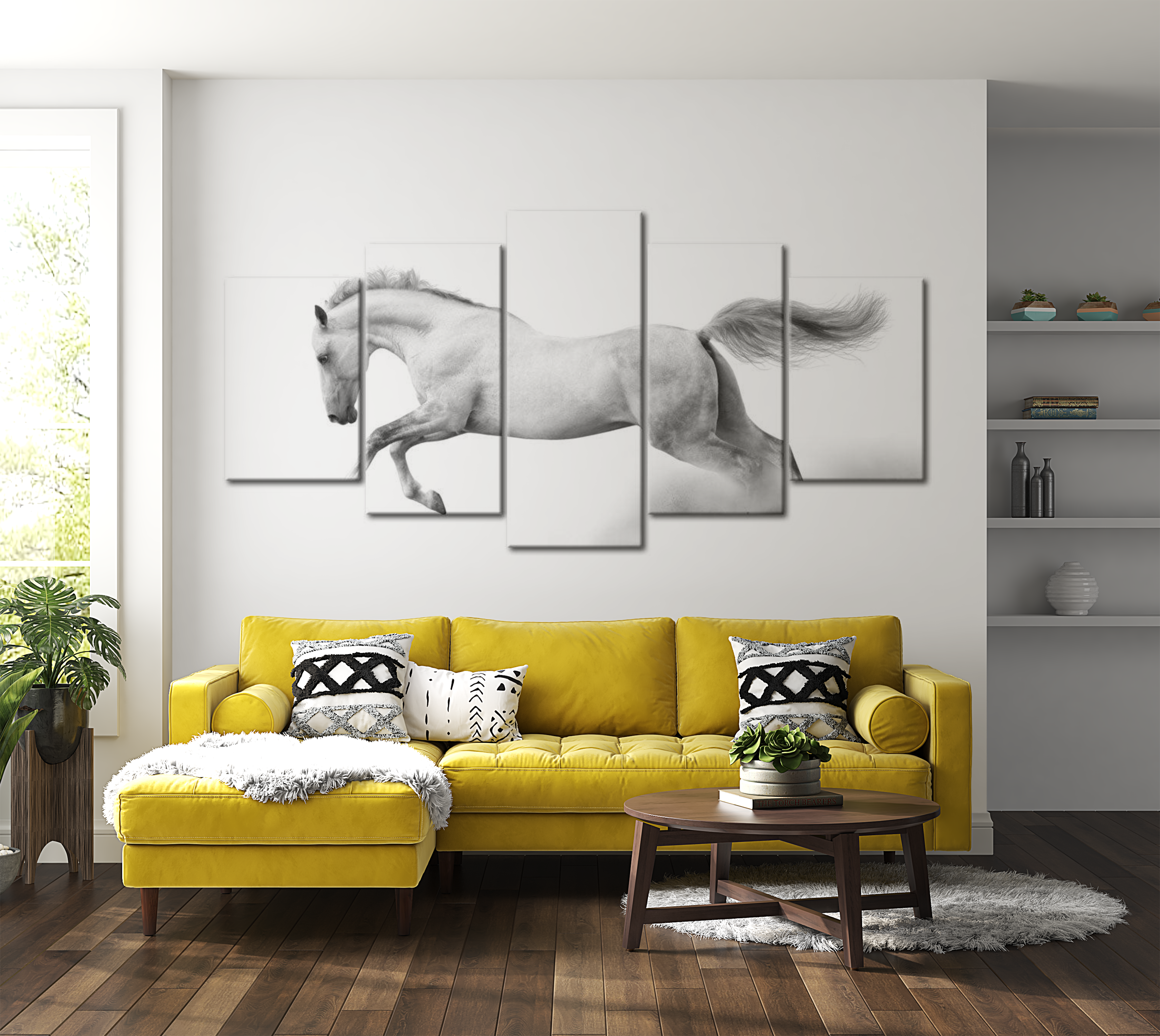 Animal Canvas Wall Art - White Horse - 5 Pieces