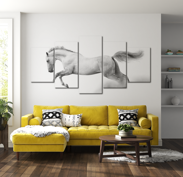 Animal Canvas Wall Art - White Horse - 5 Pieces