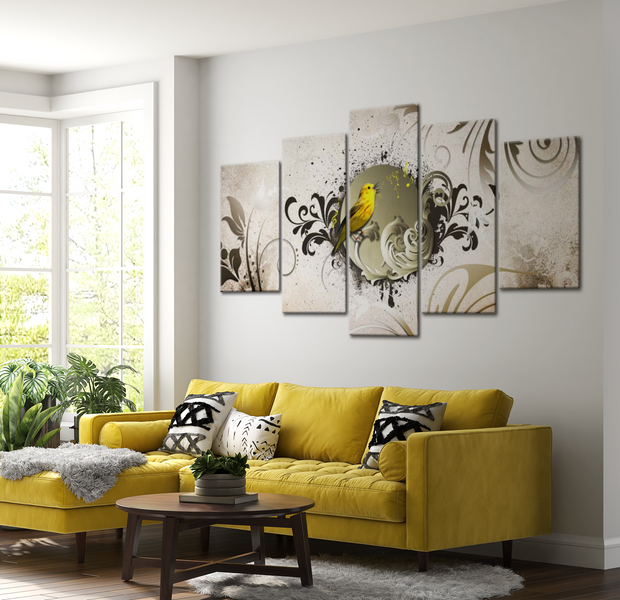 Animal Canvas Wall Art - Yellow Bird - 5 Pieces