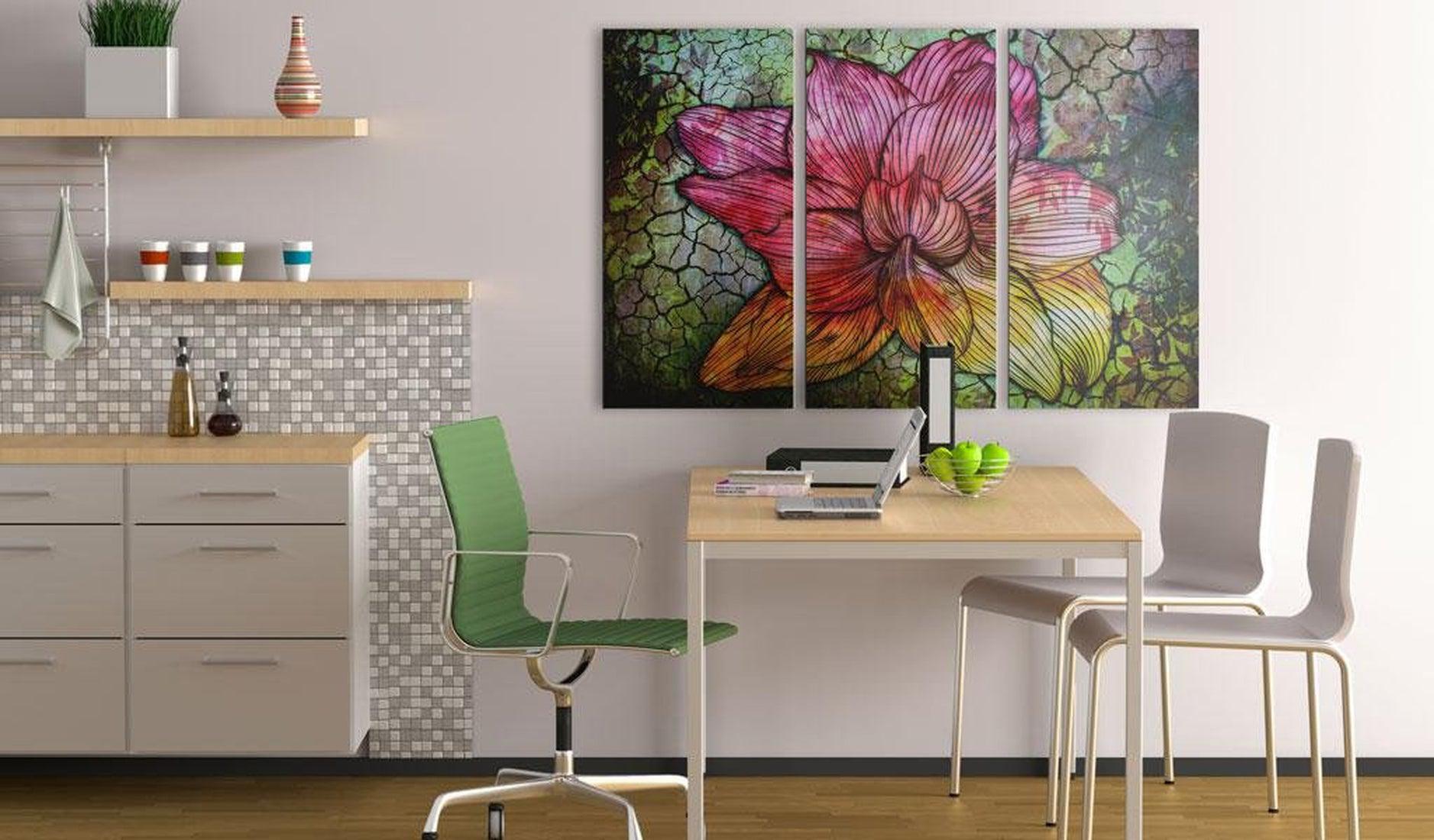 Stretched Canvas Floral Art - A Rainbow Hued Abstract Flower