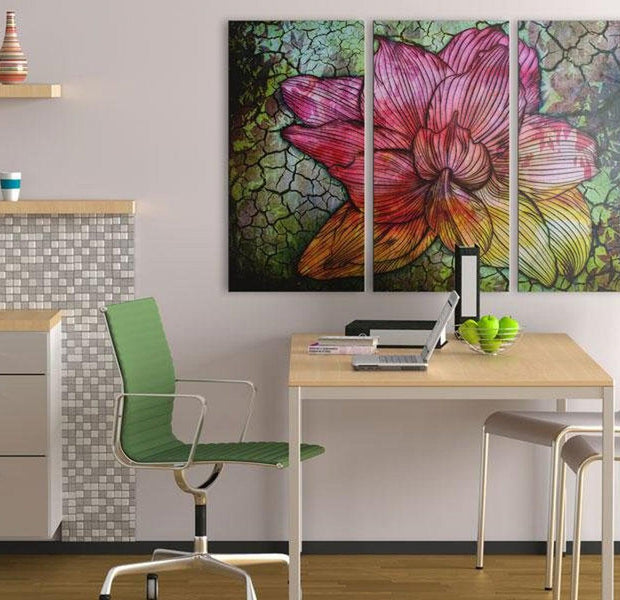 Stretched Canvas Floral Art - A Rainbow Hued Abstract Flower
