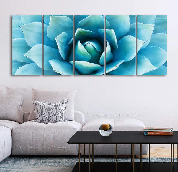 Stretched Canvas Floral Art - Agave Narrow Blue