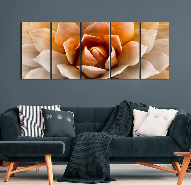Stretched Canvas Floral Art - Agave Narrow Orange