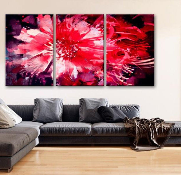 Stretched Canvas Floral Art - Crimson Flowers