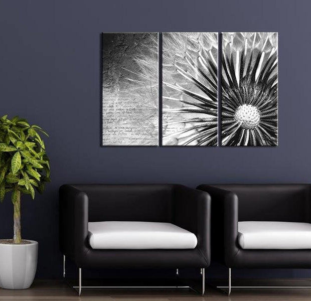 Stretched Canvas Botanical Art - Dandelion Black & White