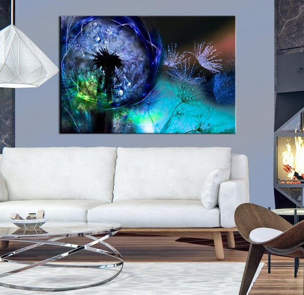 Stretched Canvas Floral Art - Dandelions: Blue Glow
