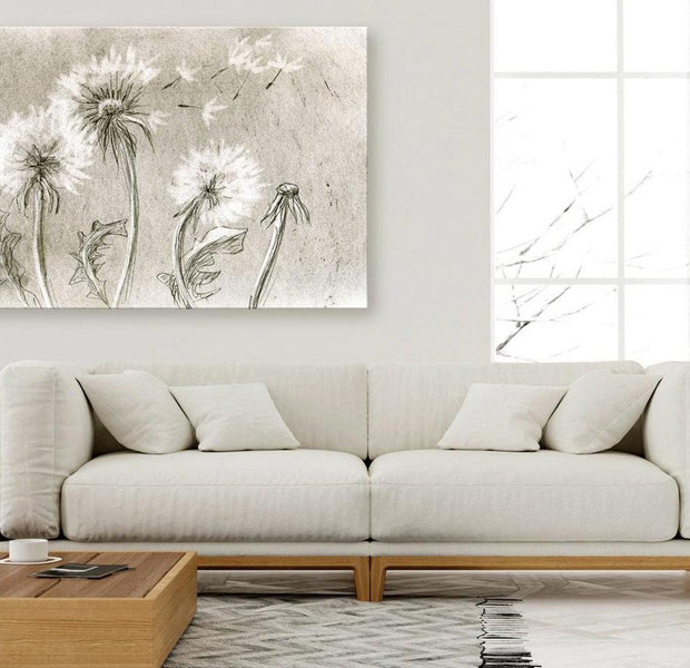 Stretched Canvas Floral Art - Dandelions (Pencil Artwork)