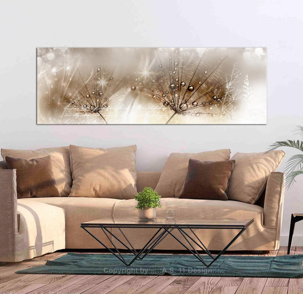 Stretched Canvas Floral Art - Drops Of Dew Brown Narrow