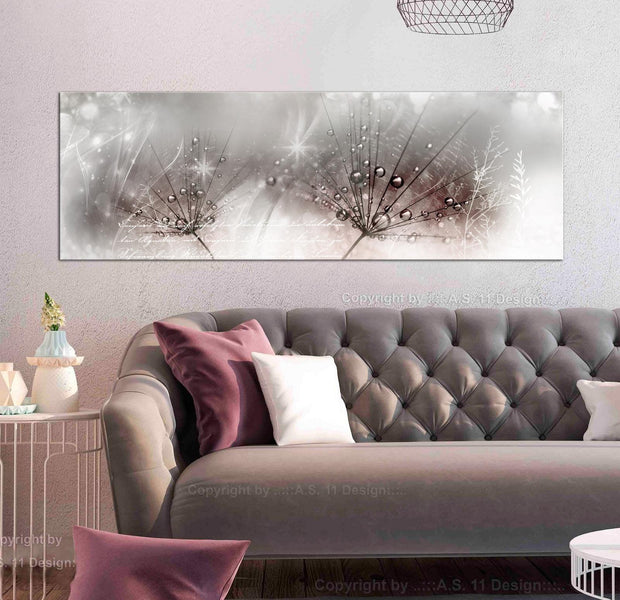 Stretched Canvas Floral Art - Drops Of Dew Pink Narrow