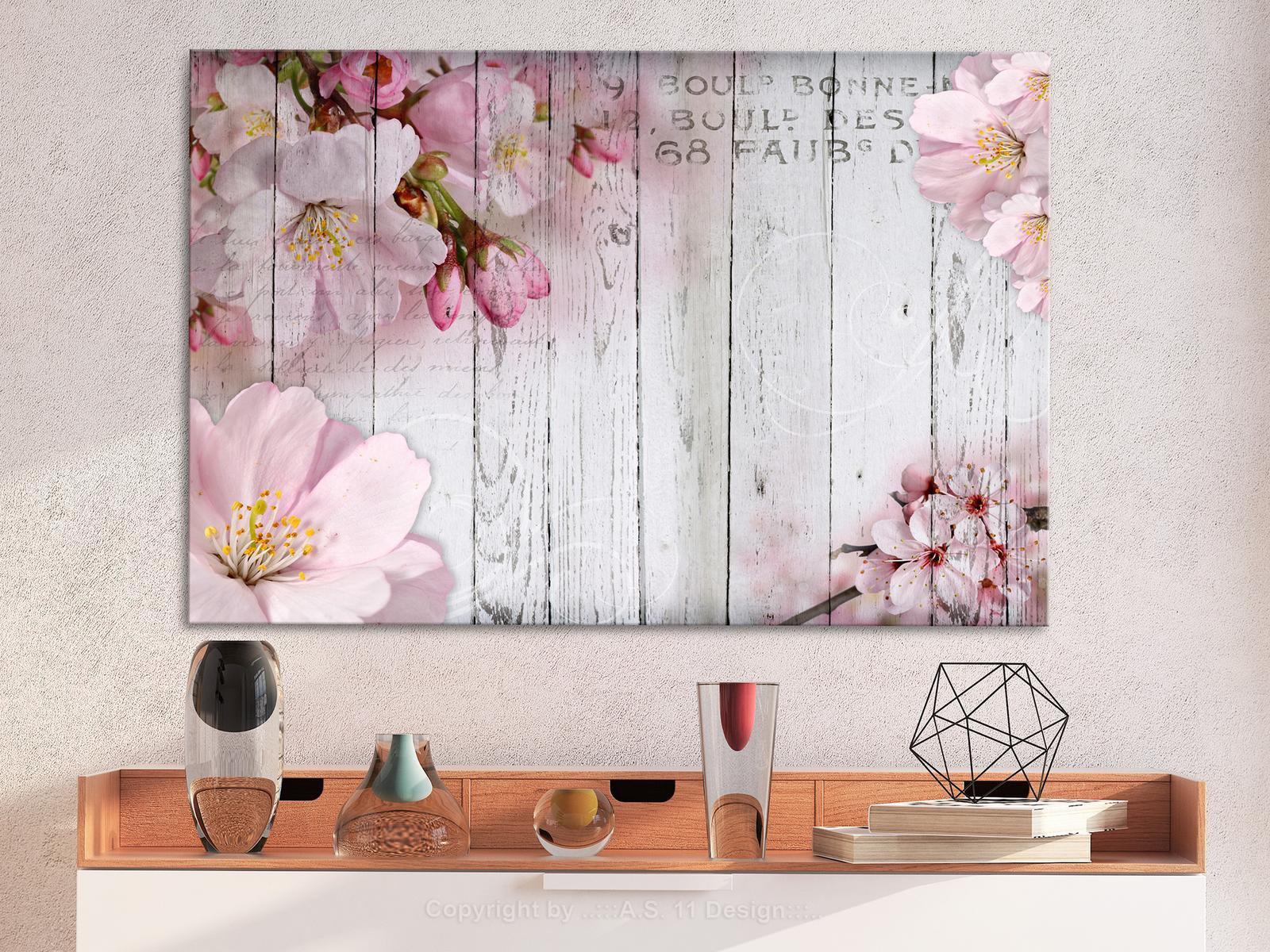 Stretched Canvas Floral Art - Flowers On Boards Wide