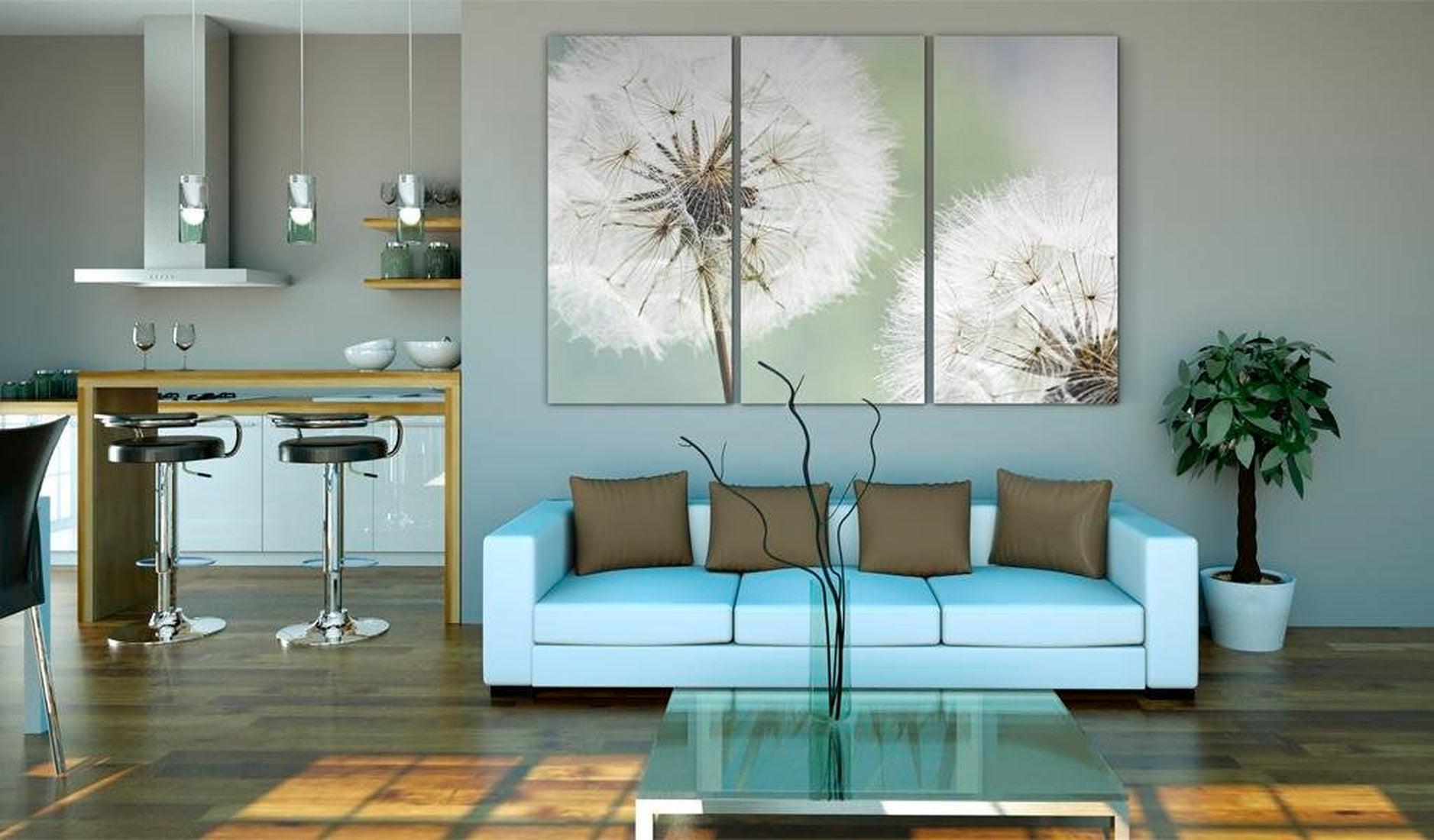 Stretched Canvas Botanical Art - Fluffy Dandelions 3 Piece