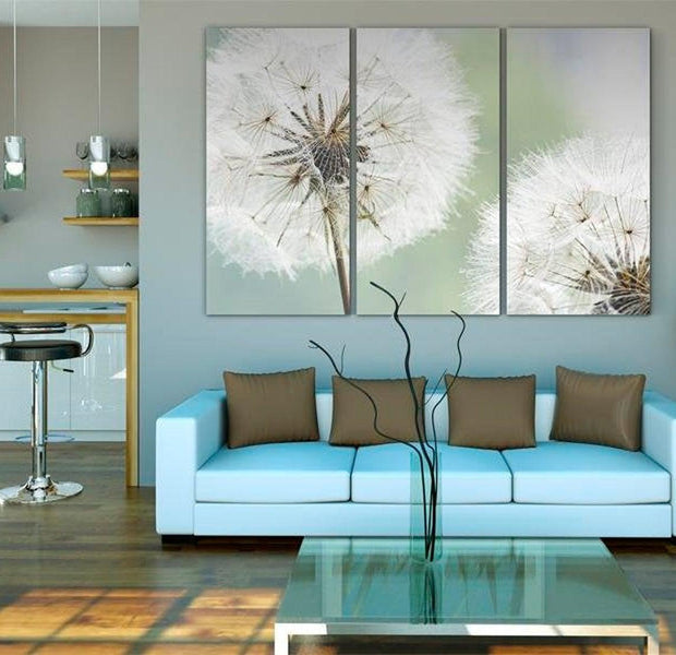 Stretched Canvas Botanical Art - Fluffy Dandelions 3 Piece