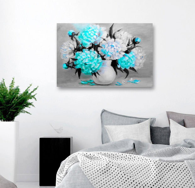 Stretched Canvas Floral Art - Fragrant Colours Wide Blue