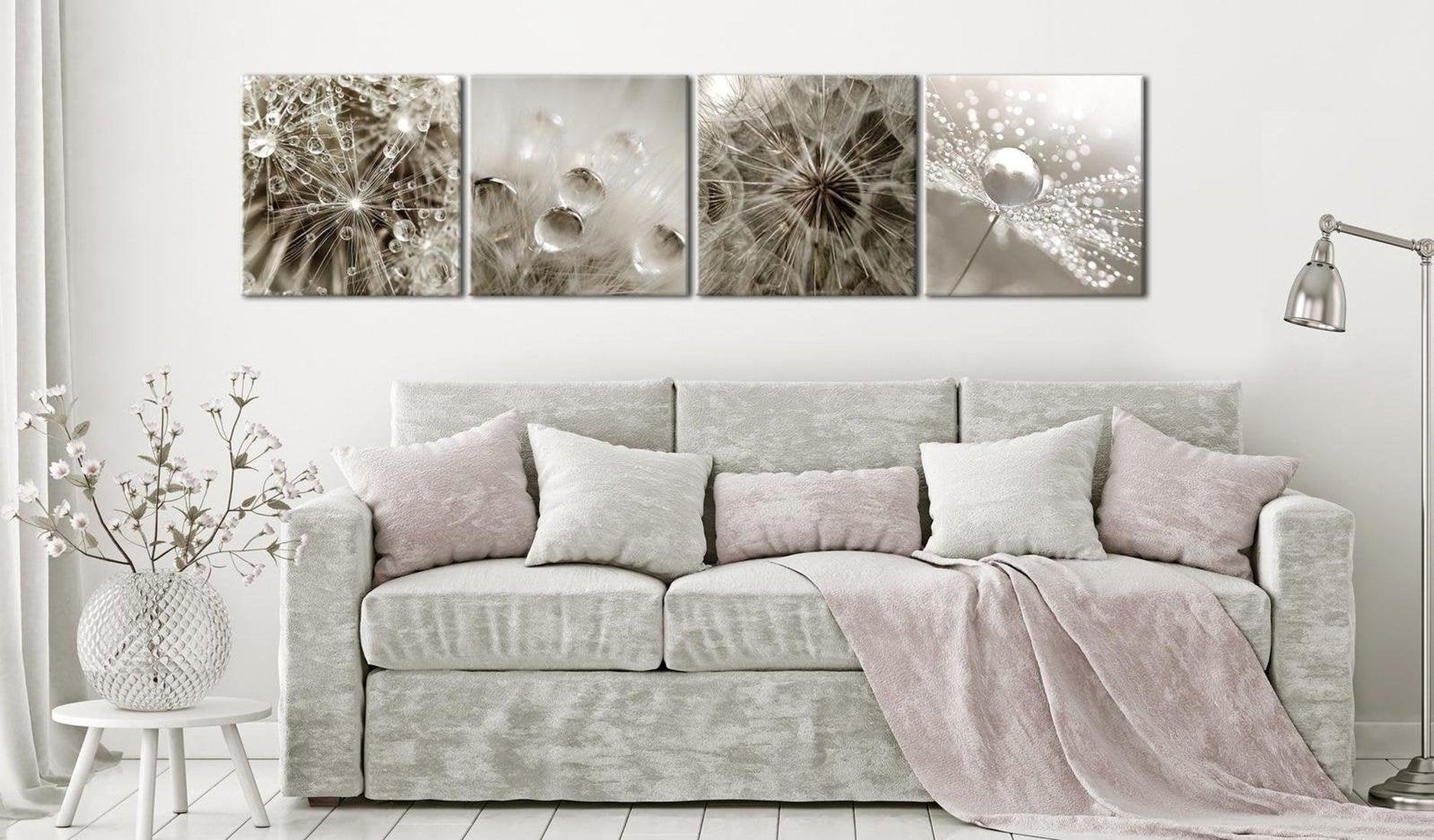 Stretched Canvas Floral Art - Grey Dandelion