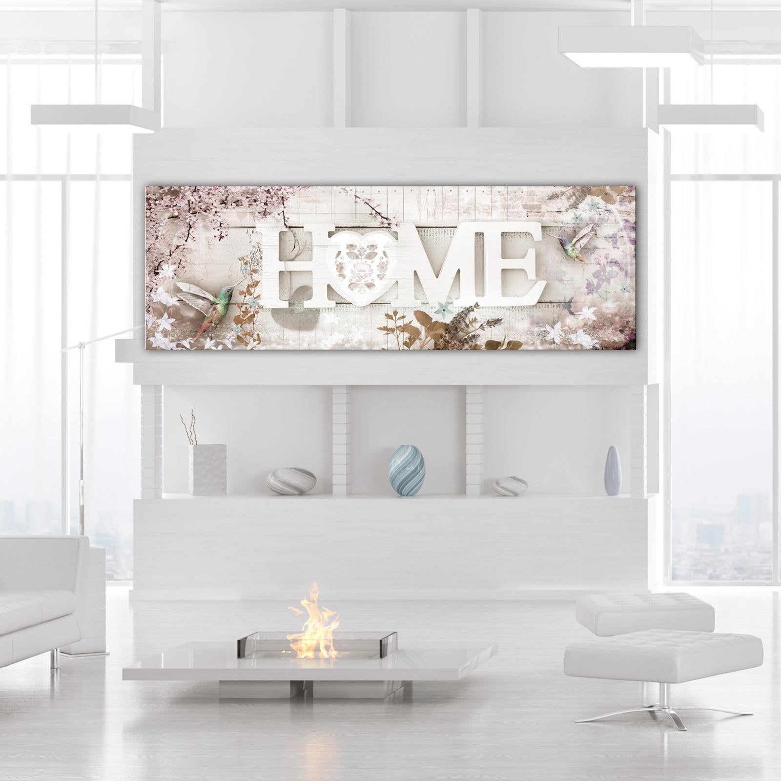 Stretched Canvas Floral Art - Home And Hummingbirds Beige Narrow