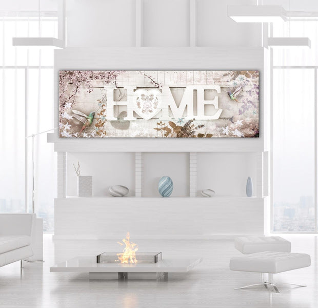 Stretched Canvas Floral Art - Home And Hummingbirds Beige Narrow