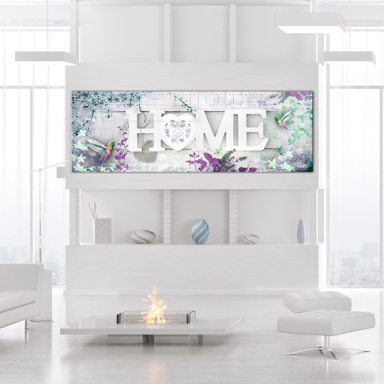 Stretched Canvas Floral Art - Home And Hummingbirds Green Narrow