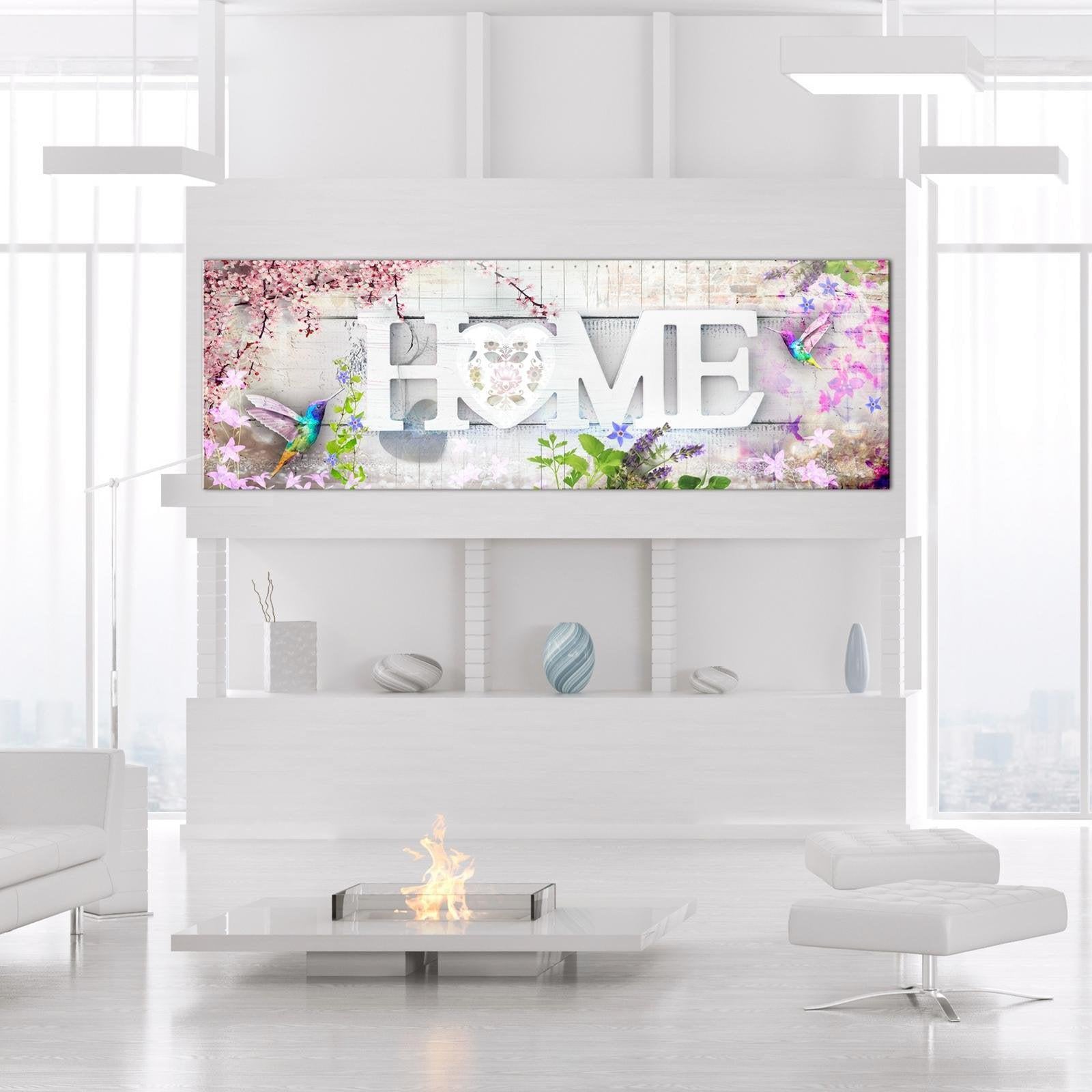 Stretched Canvas Floral Art - Home And Hummingbirds Pink Narrow