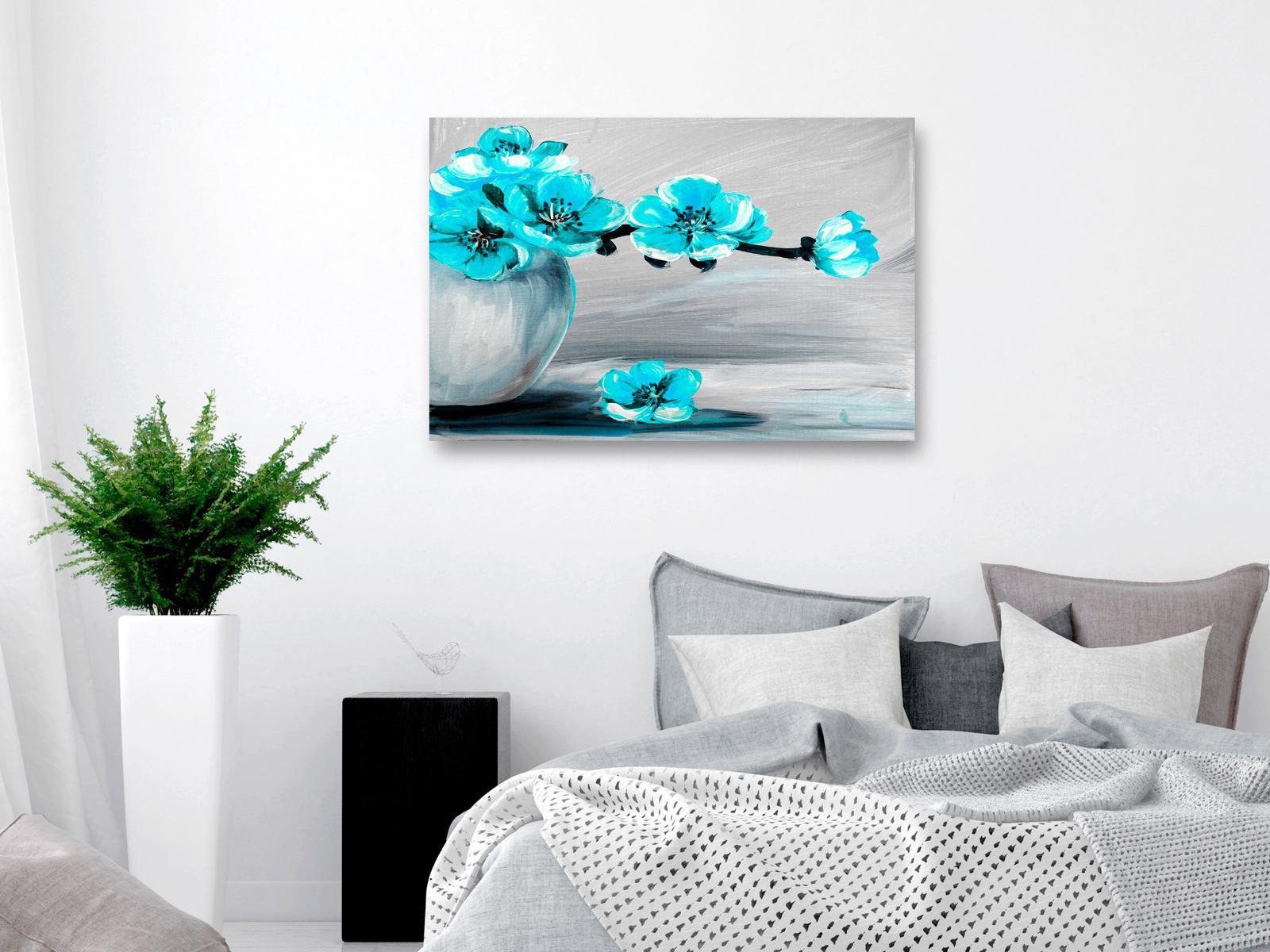 Stretched Canvas Floral Art - Lightness Of Light Wide Blue