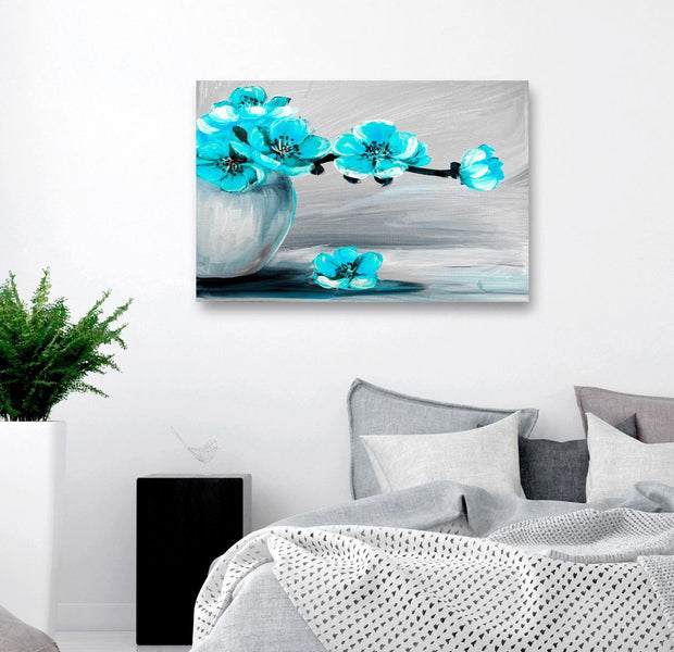 Stretched Canvas Floral Art - Lightness Of Light Wide Blue