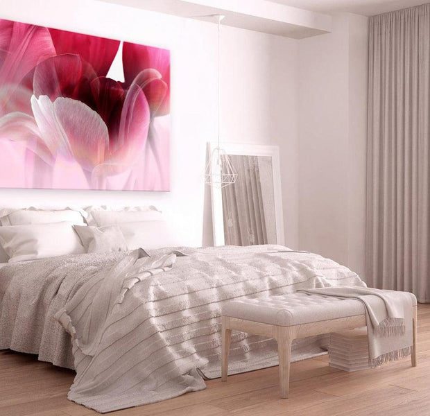 Stretched Canvas Floral Art - Nature: Pink Tulips