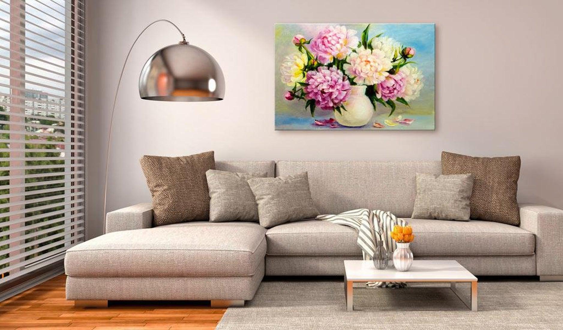 Stretched Canvas Floral Art - Peonies: Bouquet Of Happiness