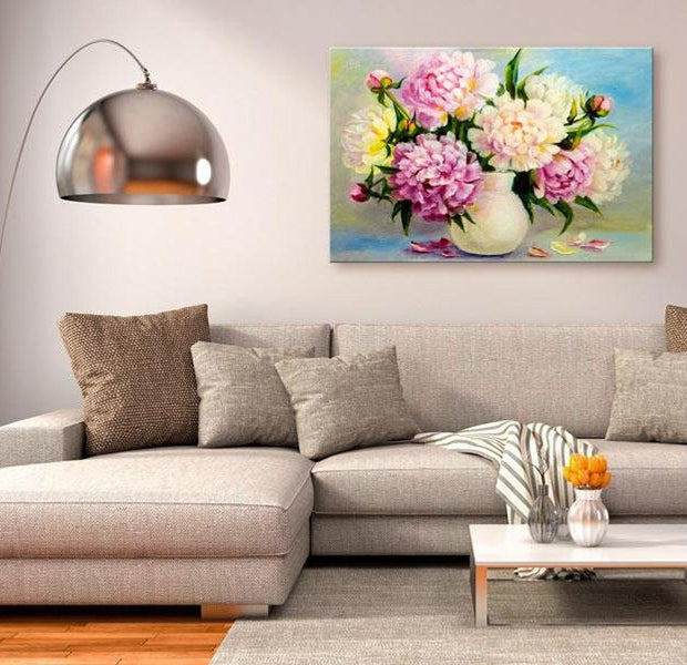 Stretched Canvas Floral Art - Peonies: Bouquet Of Happiness