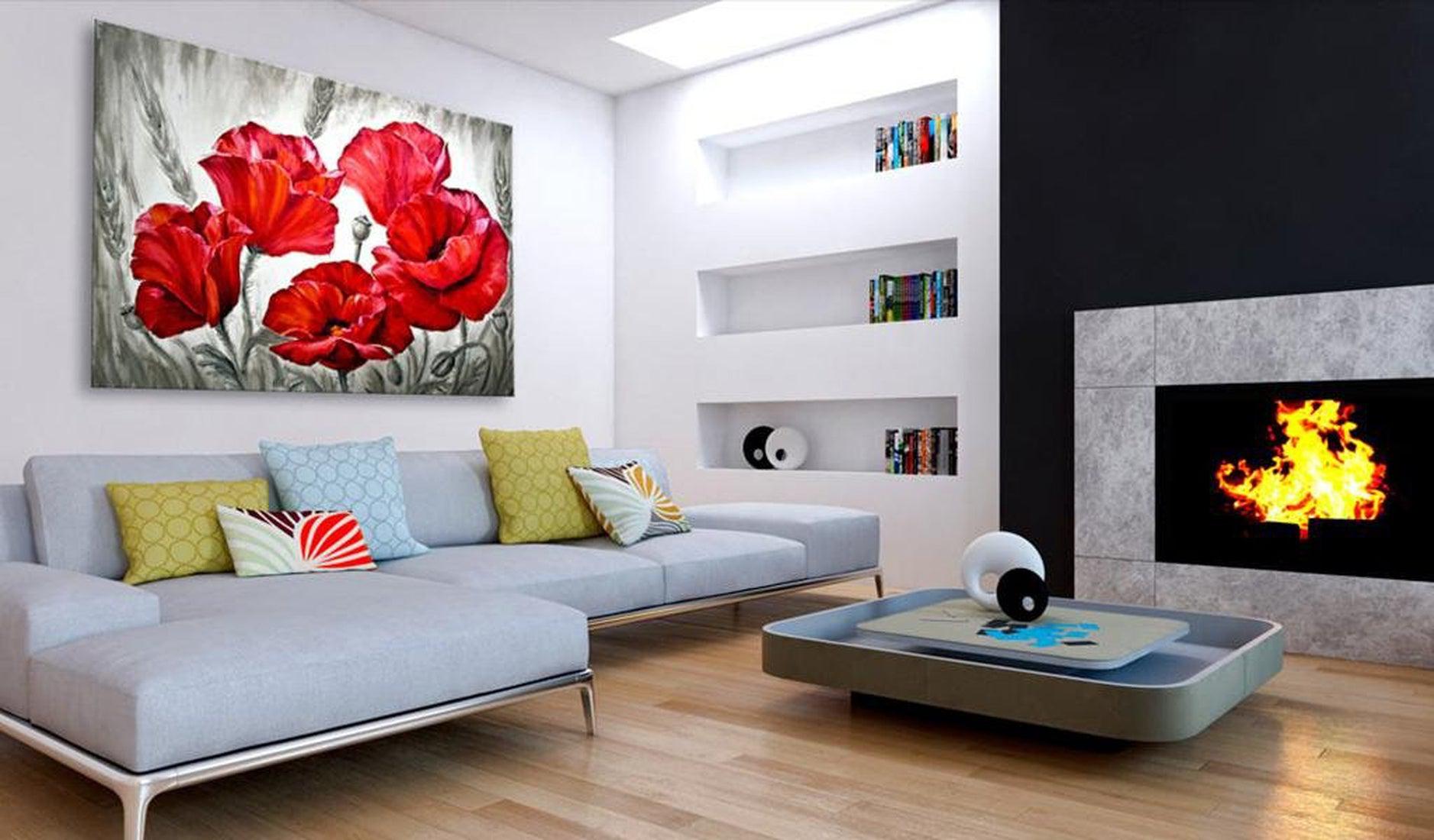 Stretched Canvas Floral Art - Poppies In Wheat