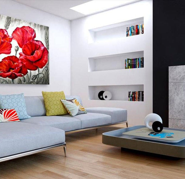 Stretched Canvas Floral Art - Poppies In Wheat