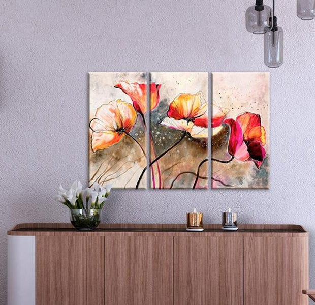 Stretched Canvas Floral Art - Poppies Lashed By The Wind
