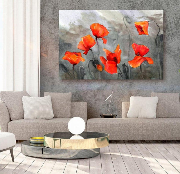 Stretched Canvas Floral Art - Poppies (Watercolour)